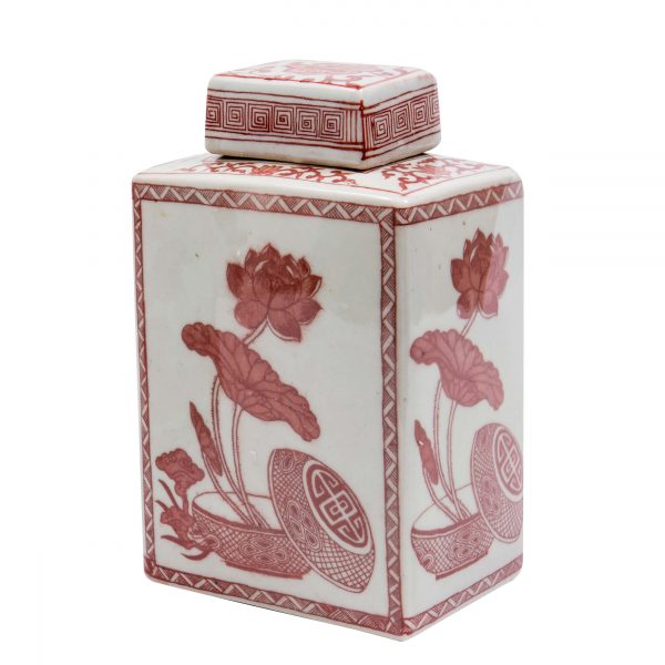 Red & White Lotus Tea Jar- Medium