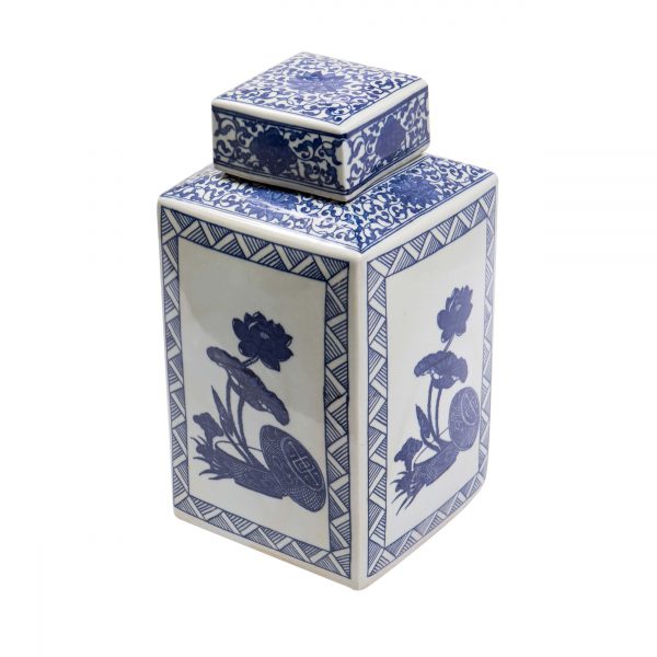 Blue & White Lotus Tea Jar- Large