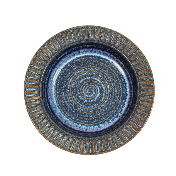 Round Blue and Brown Plate