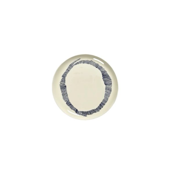 Dinner Plate White Swirl - Blue Stripes Feast